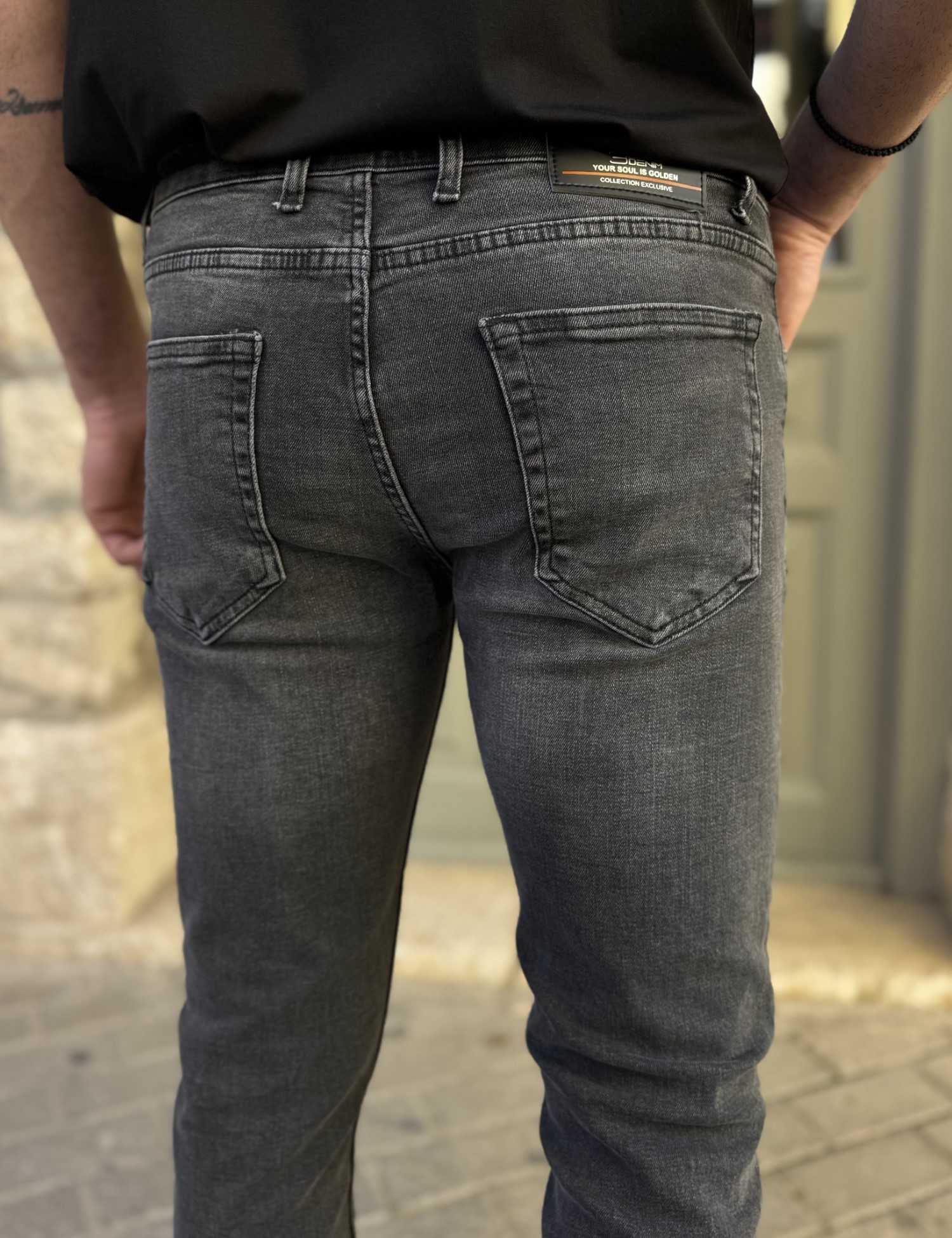 Ανδρικό Slim ανθρακί με φθορές τζιν παντελόνι πεντάτσεπο με κουμπιά 3LN478 φωτογραφία